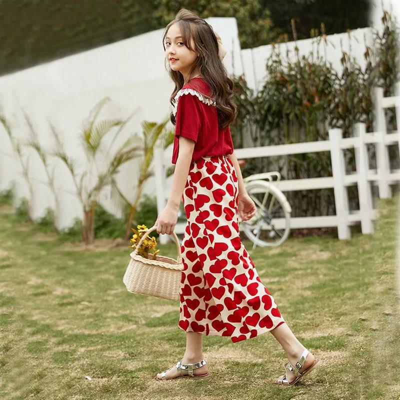 Girls' Suits Children's Two-piece Short-sleeved Wide-leg Pants Summer Big Boys and Girls Mosquito Pants Western Style