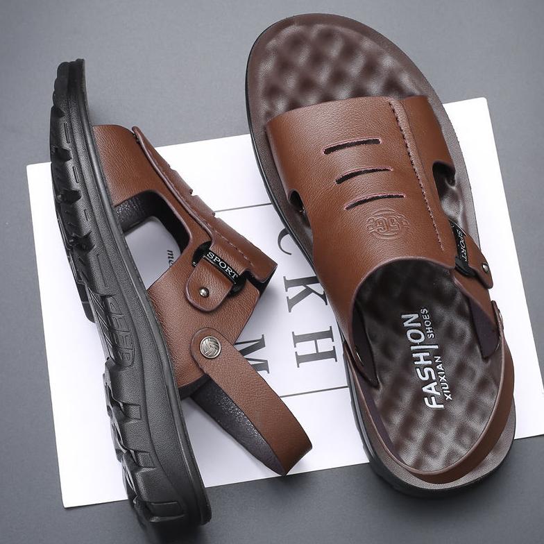 Full Cowhide Summer Men's Sandals Casual Slippers Sandals Beach Shoes