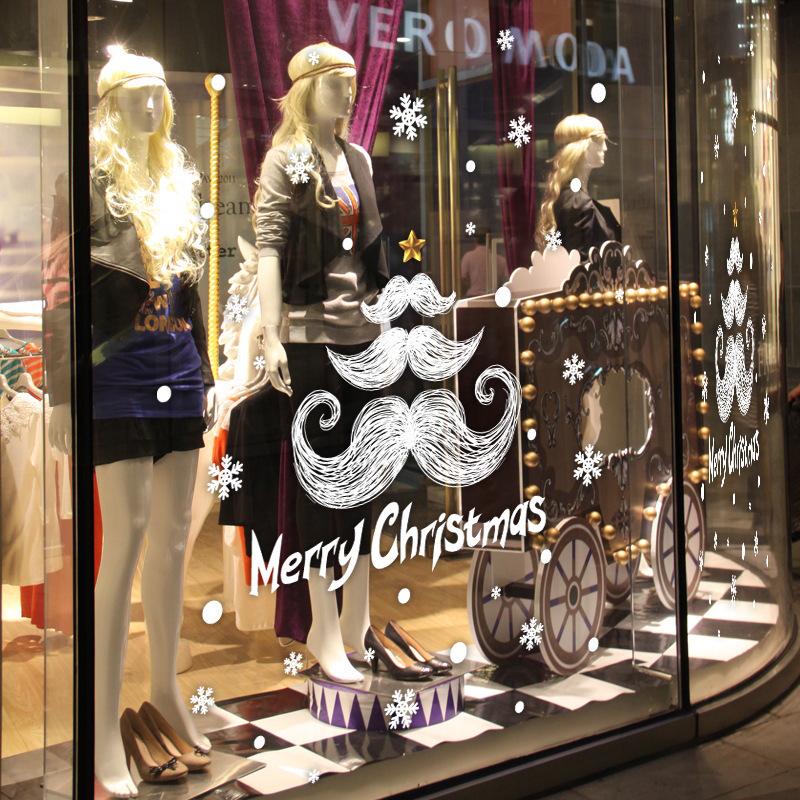 White Beard Christmas Snowflake Shop Window Glass Decoration Removable Santa Claus Wall Sticker
