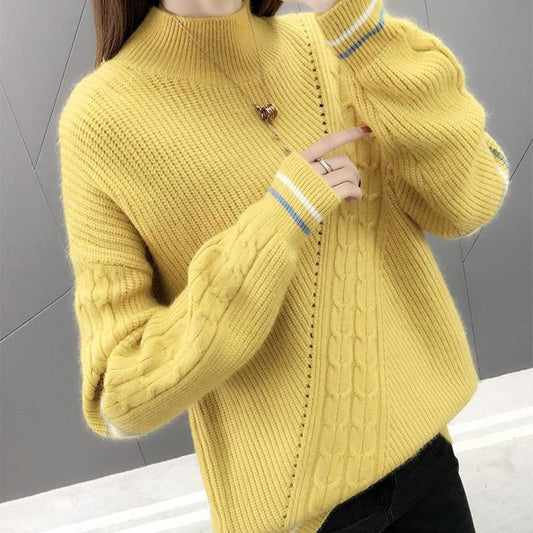 Autumn/winter Thick Pullover Sweater Thick Line Loose Half Turtleneck Sweater Large Size Cover Belly Casual Blouse