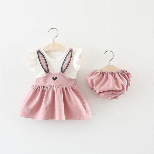 Baby Girl Dress Suit Newborn Toddler Baby Girl Set Sleeveless Cartoon Rabbit Bunny Ear Dress Shorts Baby Girl Clothes ropa bebes
