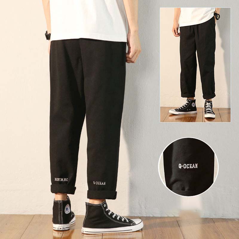 Overalls Men's Tide Brand Hong Kong Style Straight Pants Trend Wild Loose Casual Trousers Summer Thin Cropped Trousers