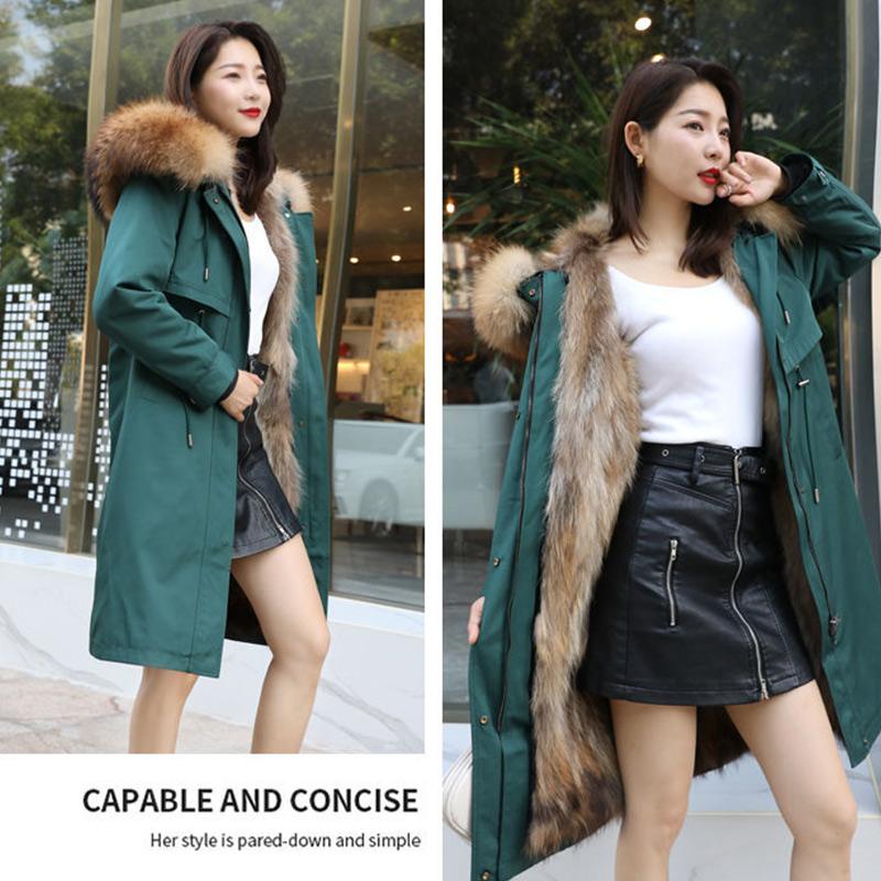 Winter Fashion Trend Raccoon Fur Liner Pie To Overcome Female Detachable Mid-length Coat Fur Coat