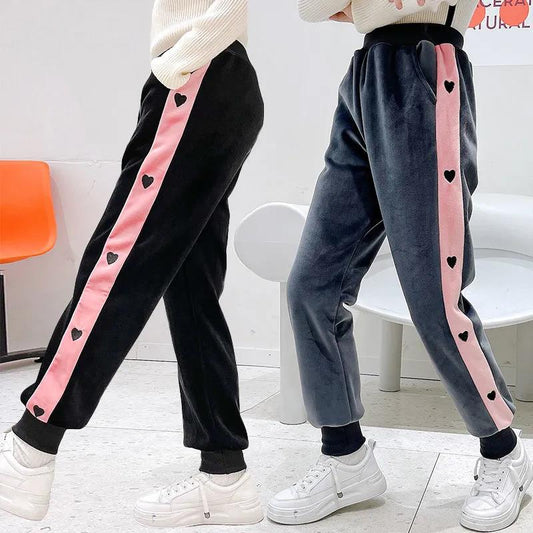 Girls' Pants 2021 Autumn Winter Plus Velvet Thick Casual Pants Big Children's Sports Pants Wear One Velvet To Keep Warm