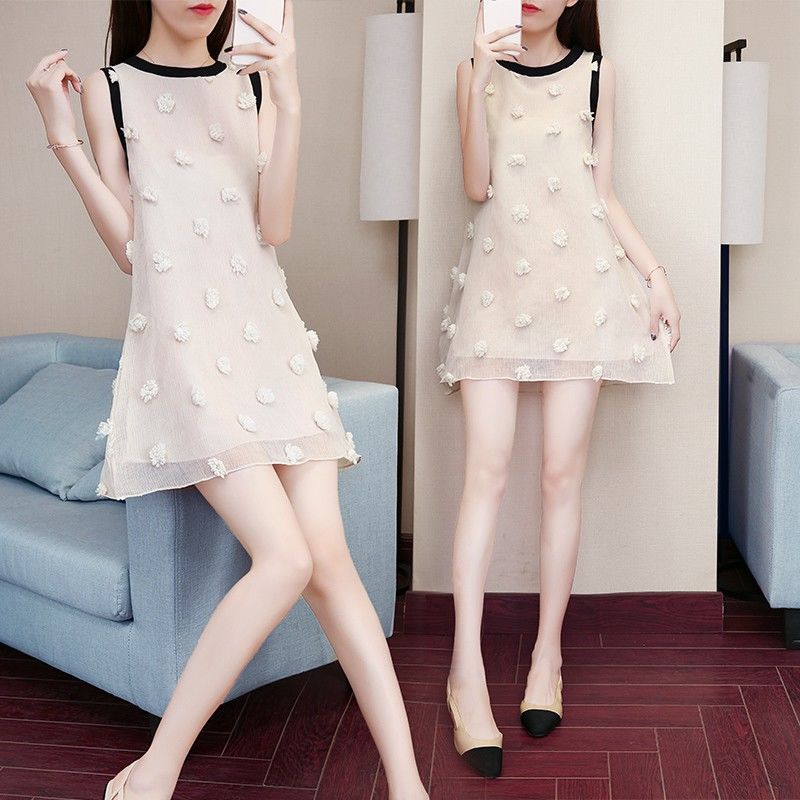 Bow Chiffon Vest Women's Summer Dress Sleeveless Round Neck Above The Knee Home Dating Party Daily Wear