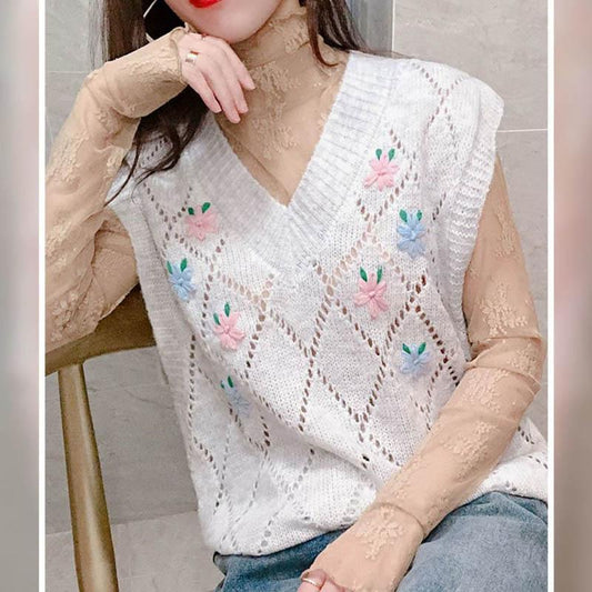 Autumn Western-style Bottoming Shirt Lace Mesh Gauze Lined with Gauze Dress Slim Sexy Curled High Neck See-through Top
