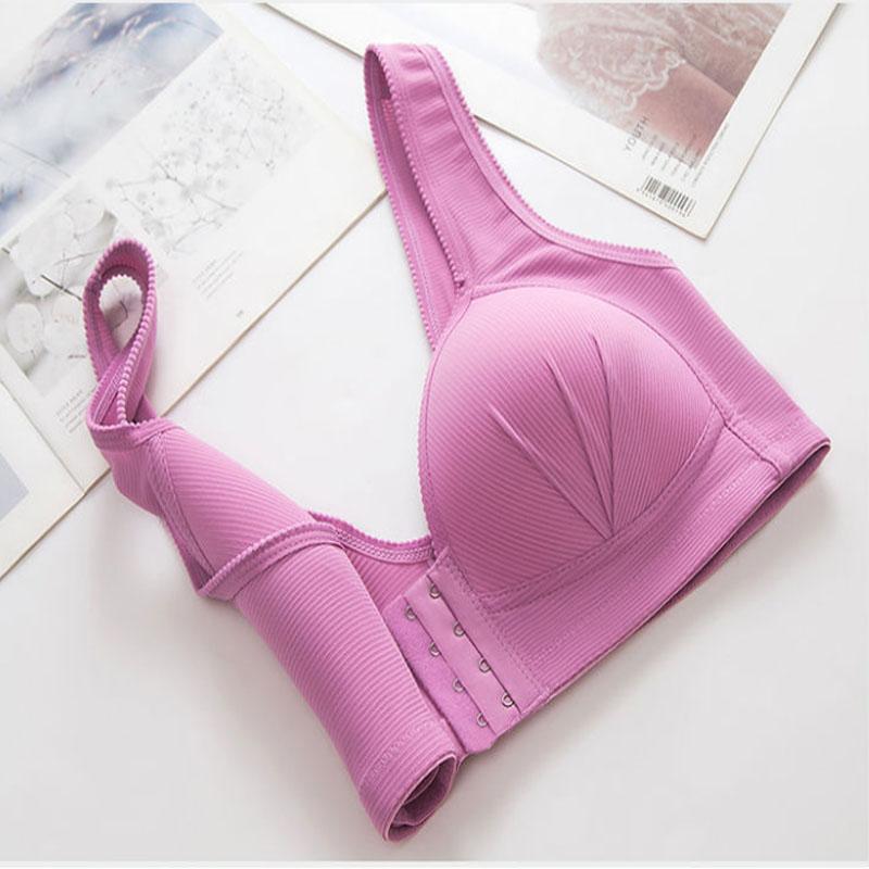 Women's Thin Section Brassiere Solid Color Seamless 1Pc Plus Size Soft Front Closure Non-wired Bra
