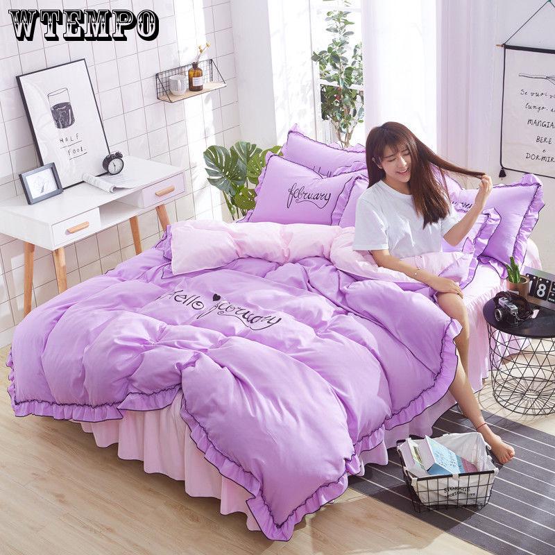 Microfiber Lace Princess Print Soft Duvet Cover Set Pillow Case Zipper Home Bedding Cover