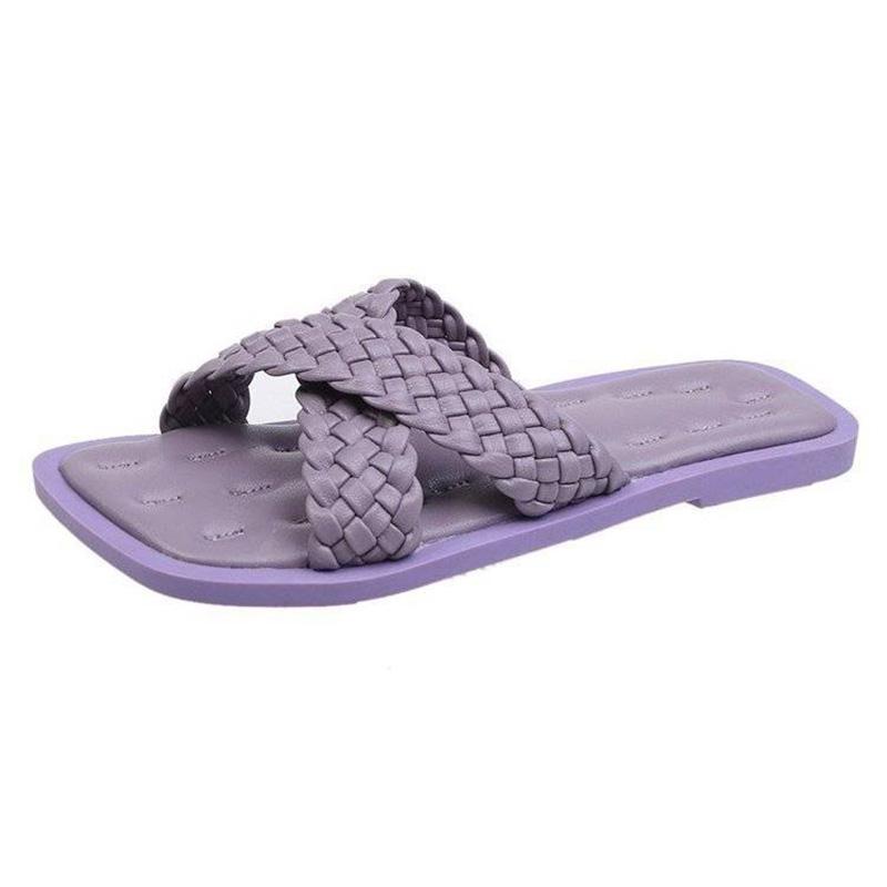 Sandals and Slippers Women's Outer Wear Summer Korean Fashion Candy Color Woven Cross Flat Flip Flops