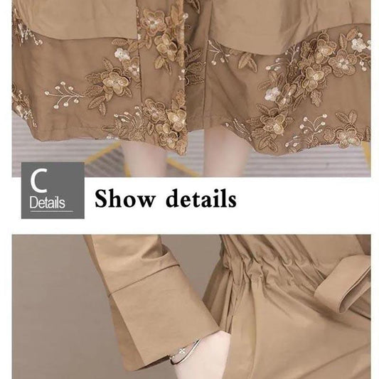 Embroidered Trench Coat Women's Mid-length Spring Large Size Loose Fashion Temperament All-match Raincoat Jacket