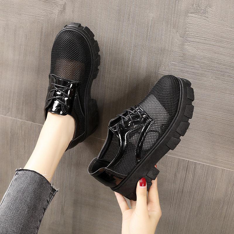 Hollow Mesh Single Shoes Women's Platform Platform Shoes Thick Heels Korean Style Breathable Summer Casual Work Women's Shoes