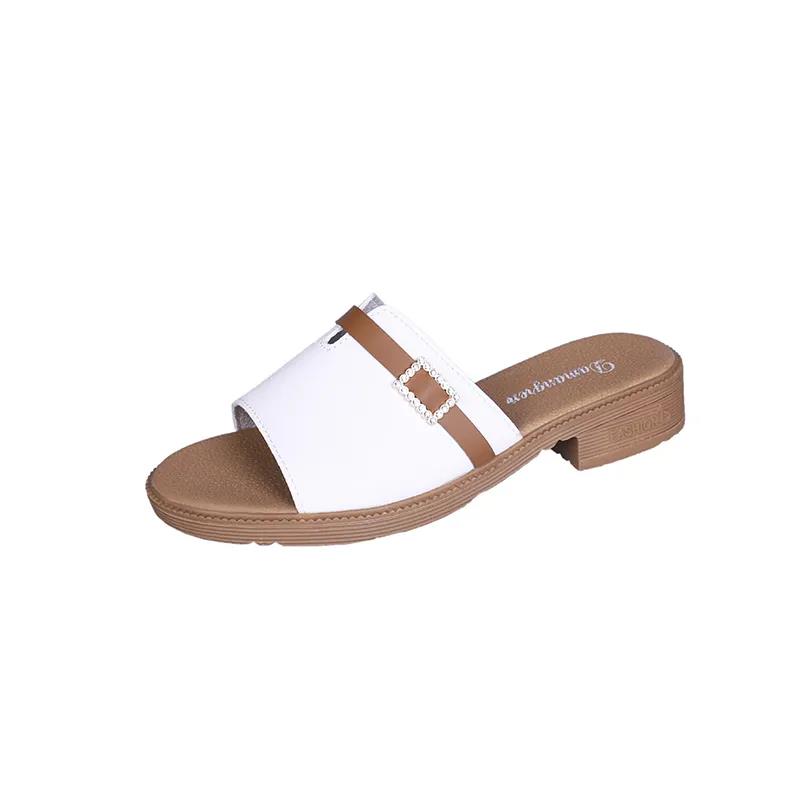 Women's Spring and Summer Plus Size Low Heel Slippers Versatile Casual Outdoor Versatile Thick Heel Slippers