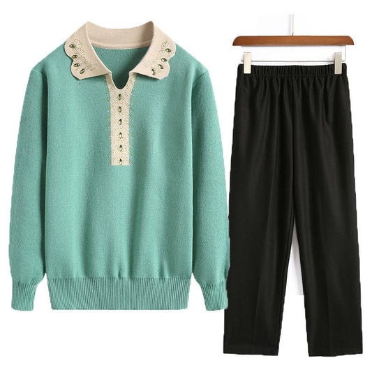 Spring and Autumn Suit Sweater Women's Loose Large Size Lapel Sweater Bottoming Shirt Pants