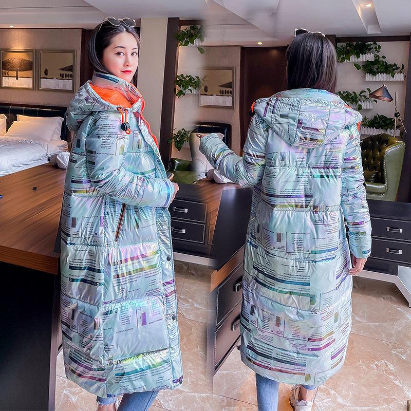 Colorful Bright Face Cotton-padded Jacket Women's Long Section Over The Knee Thickening Plus Size All-match Cotton Jacket Women's Jacket