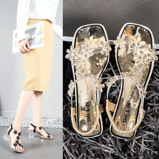 Women's Summer Roman Sandals All-match Fashionable Women's Shoes Crystal Transparent Chunky Heel High Heels