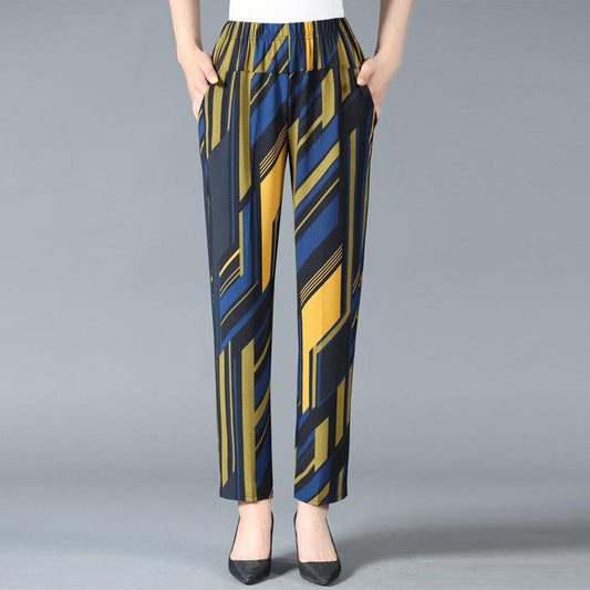 Mom Pants Summer Thin Casual Pants Large Size High Waist Pants Grandma Dress Loose Straight-leg Pants Middle-aged and Elderly Women's Pants