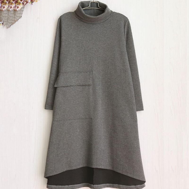 Vintage Turtleneck Sweater Dress Women Autumn Winter Long Bottoming Dress Loose Asymmetric Knitted Dress Outwear