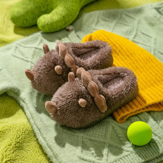 Children's Cotton Slippers Boy Cute Plush Warm Autumn and Winter Home Baby Wool Slippers Anti-skid Soft Bottom Cartoon Dinosaur