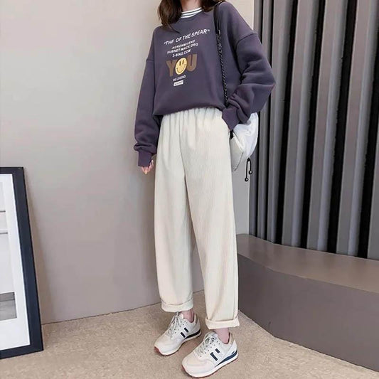 Corduroy Harem Pants Female Korean Students Nine-point Small Feet Carrot Pants Japanese Loose and Thin Casual Pants Women