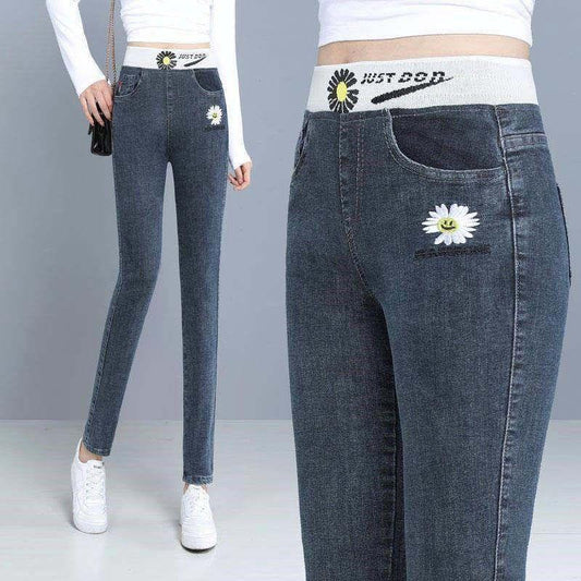 Spring and Autumn Models of Stretch Jeans Women's High-waisted Slim and Versatile Student's Slim Feet Nine-point Leggings