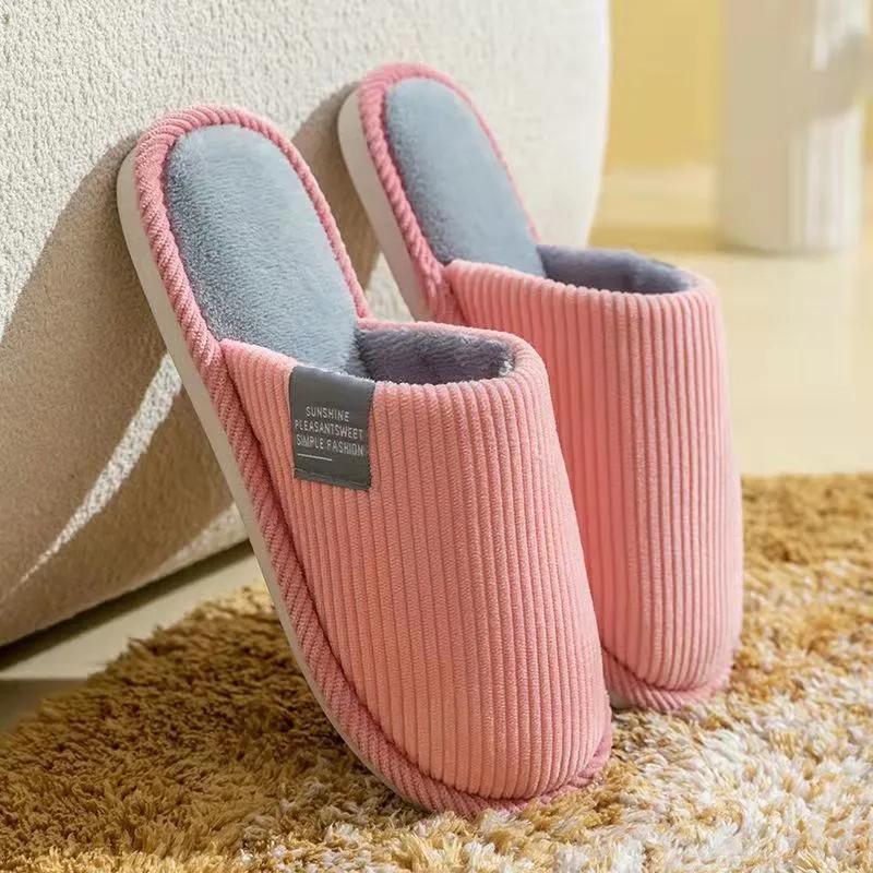 Winter Slippers for Women Thick Warm Plus Size Men Cotton Shoes Non Slip Casual Slide Lady Slipper Winter