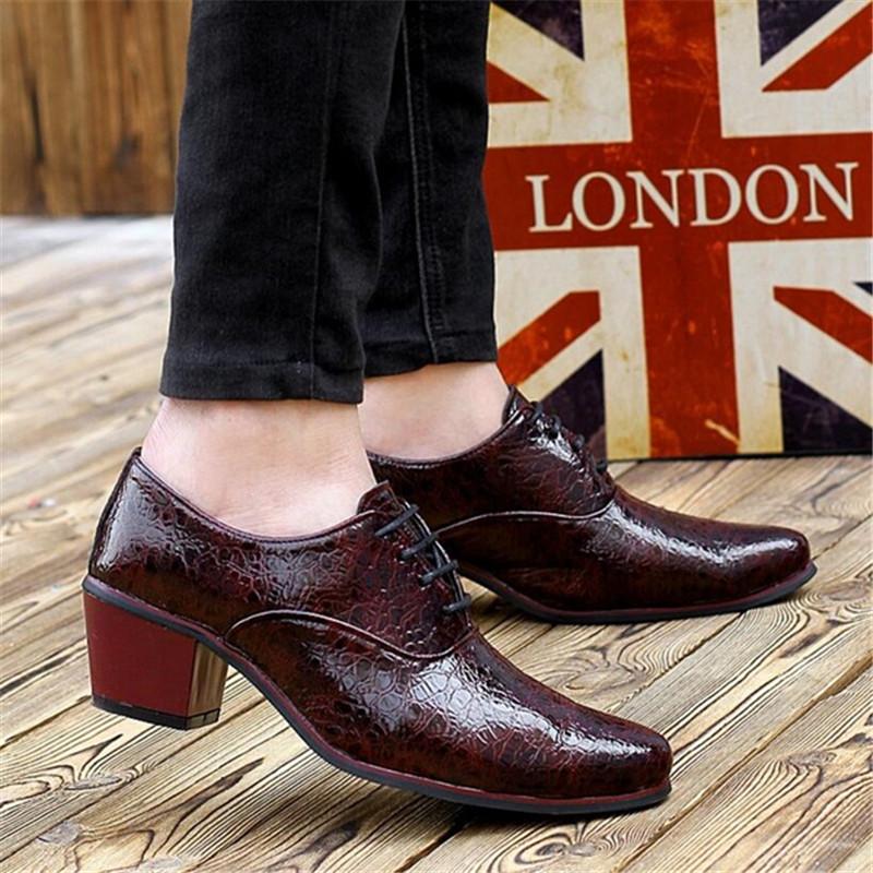 Men'S Leather Shoes Red 7Cm High-Heeled Casual Dress Shoes