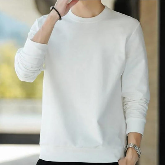Autumn Men's Round Neck Sweatshirts Trend Autumn Thin Long Sleeve Sweater Pure Color Men's Top Clothes All-match Outerwear