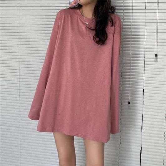 Summer Fall Women's T-Shirt Solid Color Basic Tee Round Neck Long Sleeve Tshirts Couple Women Man Casual Pullover