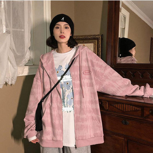 Spring and Autumn Sweater Loose Casual Long-sleeved Cardigan Hooded Zipper Baseball Uniform Jacket Women