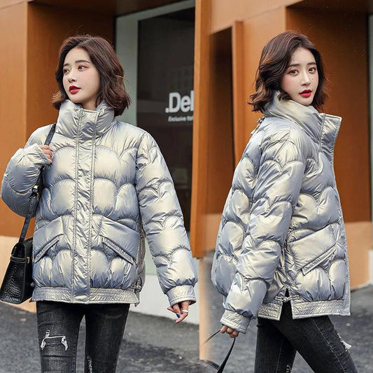 Down Cotton Jacket Winter Loose Korean Color Glossy No-wash Stand Collar Short Cotton Jacket Suitable for Women