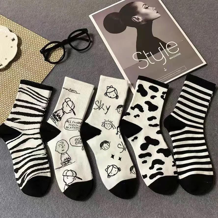 Five Pairs of Women's Socks Korean Cute Zebra Pattern Socks Student Sports Stockings