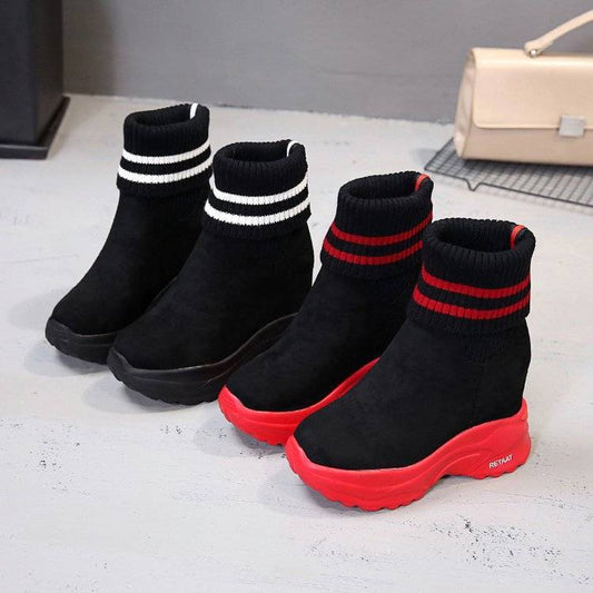 Thick-soled Ankle Boots Inner Heightening Suede Casual Snow Boot Plus Velvet Inner Martin Boots Women Soft Sole Winter Footwear