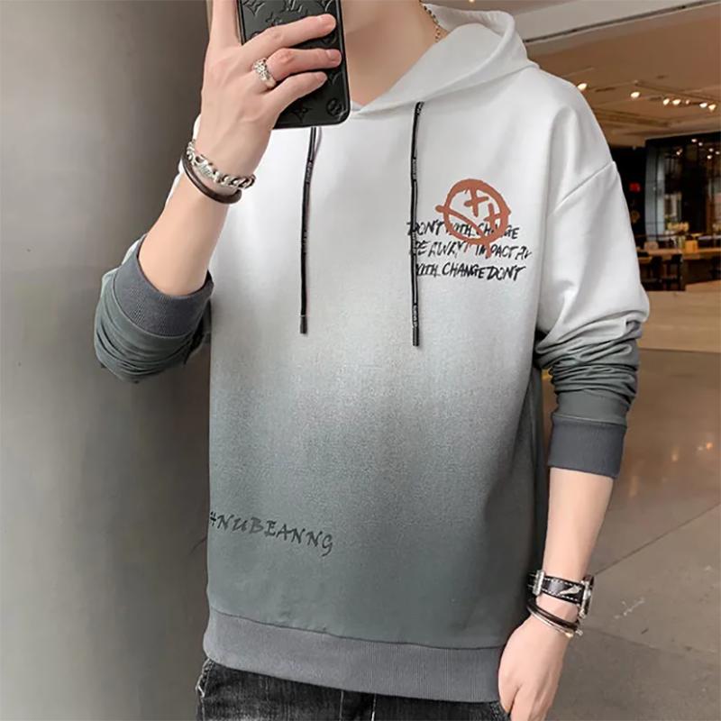 Autumn Gradient Color Men's Hooded Sweater Loose Wild Tide Brand Couple Bottoming Hoodies For Men Shirt Men's Clothing