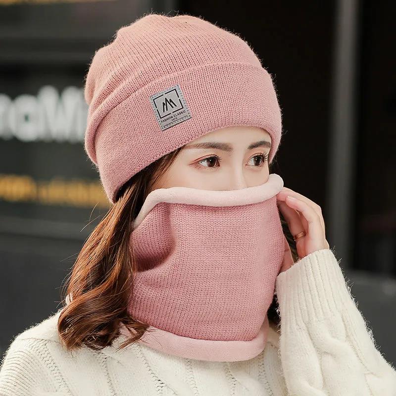 Women Winter Knitted Hat Ear Protection Woolen Cap Warm and Versatile Winter Cycling Cap