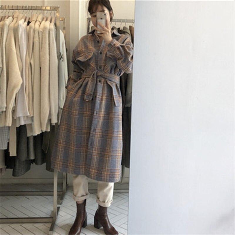 Fashion Plaid Long Woolen Coats Women Winter Korean Casual Loose Single Breasted Jackets Females Streetwear Outwear