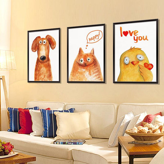Cute pet animal painting 3D photo frame wall stickers background decoration removable stickers