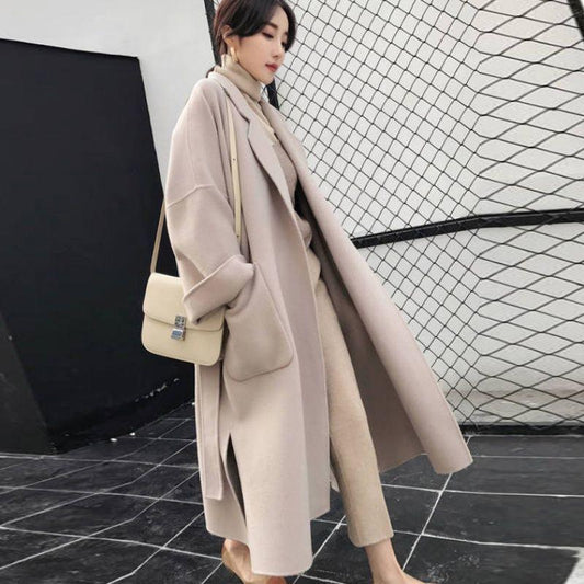 Urban Fashion Solid Women Casual Woolen Coat Female Long Windbreaker Jackets Korean Wool Coat Lady Overcoats