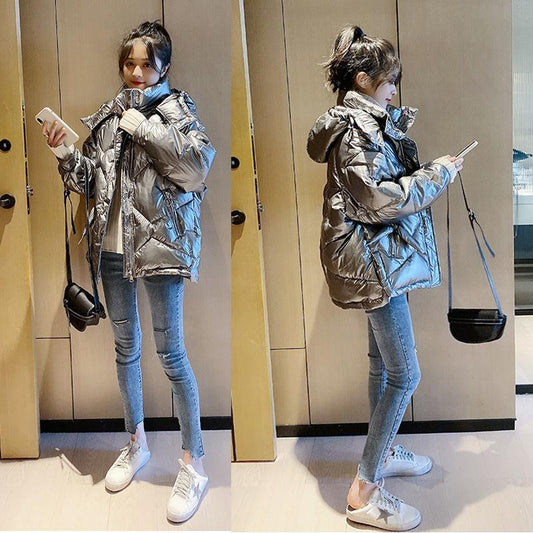 Glossy Down Jacket Women Thickened Warmth and Short Thinner Down Jacket Women