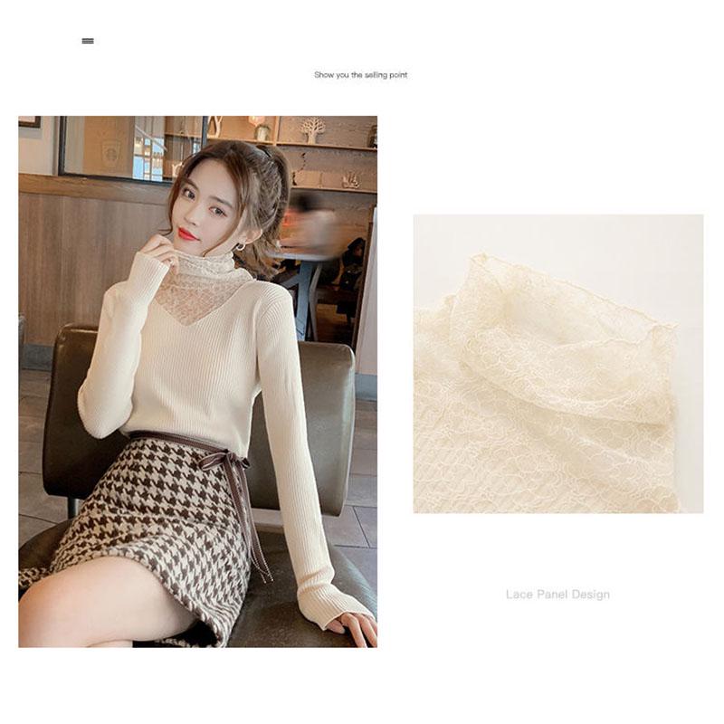 Spring and Autumn Korean Sweater Lace Collar Knitted Knitted Bottoming Shirt Long Sleeve Slim Thin Young Women's Top
