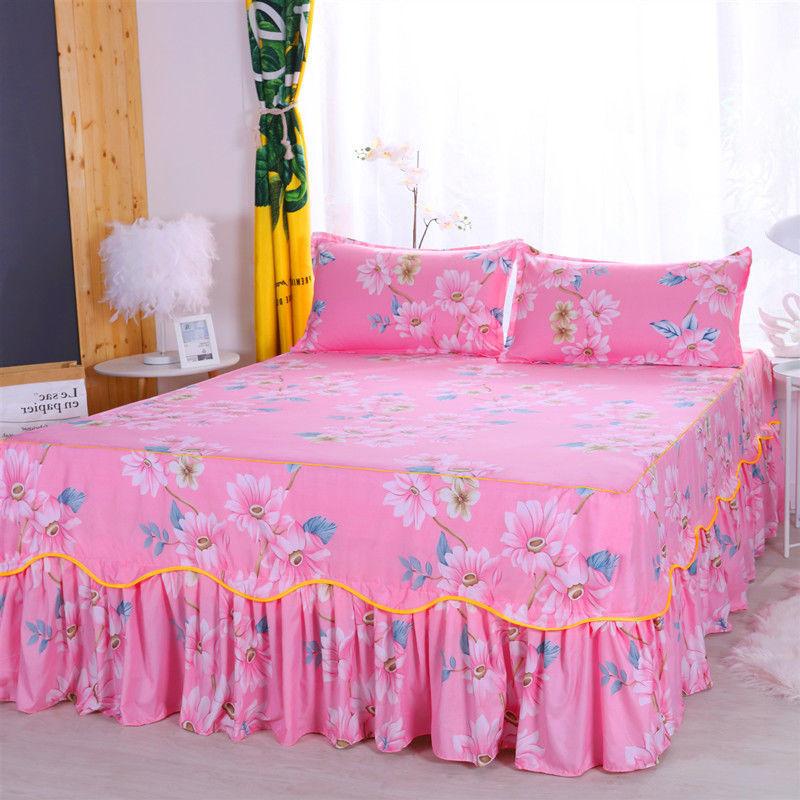 Non-slip Bedspread Bed Skirt Three-piece Printed Bed Skirt Pillowcase Simmons Protective Cover Home Bedding Light Luxury Style