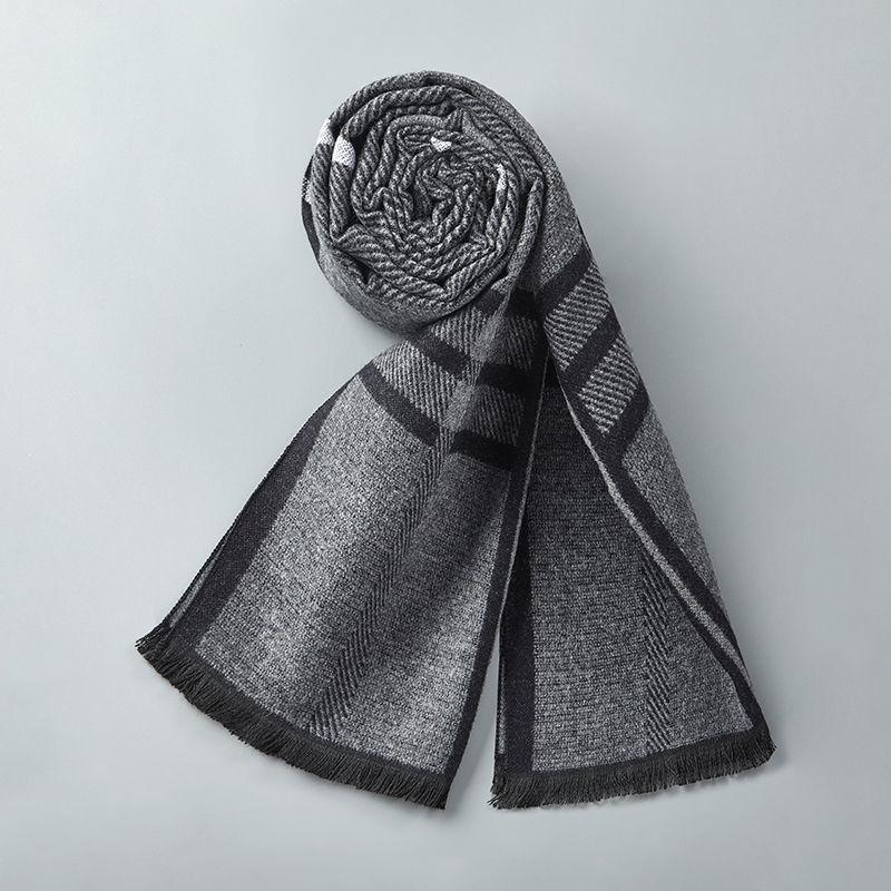Wool Scarf Men's Winter Wool Knitted Scarf Thickened Warm Couple Scarf High-end Gifts