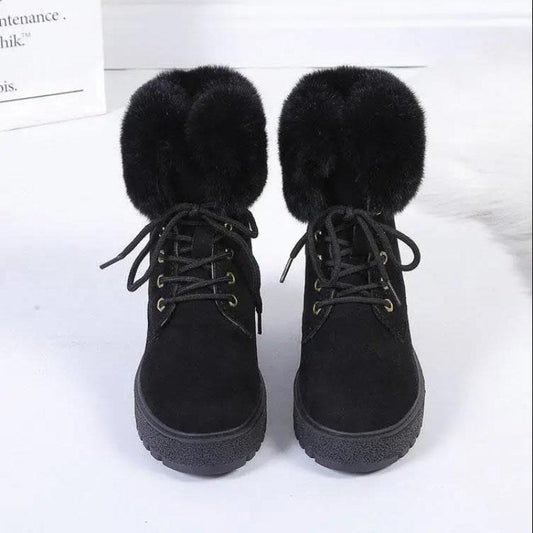 Women's Shoes Low-heel Round Toe Waterproof Platform Rubber Sponge Cake Sole Faux Short Plush Cotton Boots