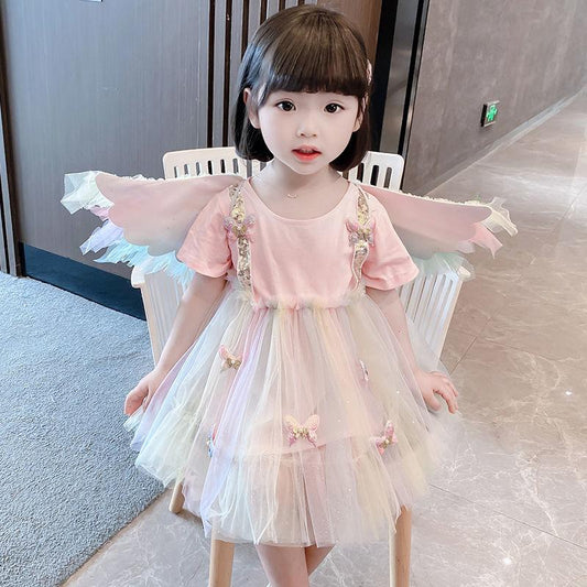 Girls Dress Birthday Dress Female Baby Wings Gauze Skirt Little Girl Wedding Princess Dress Western Style Children's Dress