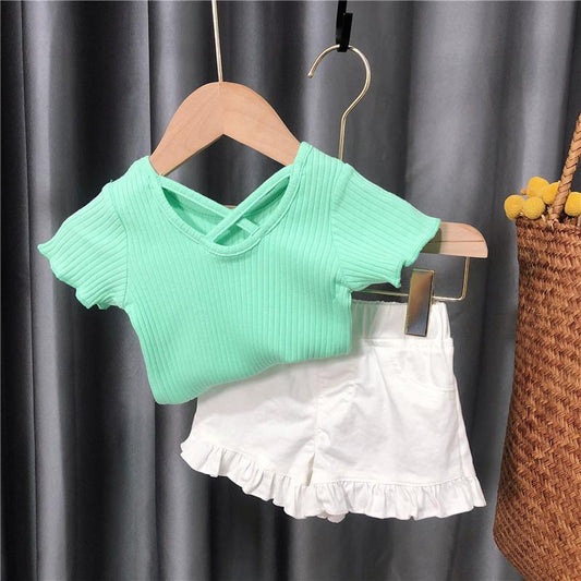 Children's Clothing Girls Suit Summer Small and Medium-sized Virgin Baby Fashion Korean Style Short Sleeve Two-piece Trend