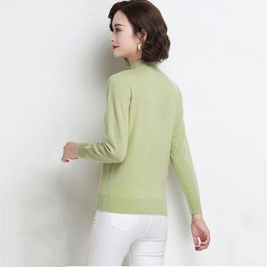 Autumn and Winter Solid Color All-match Blouse Half Turtleneck Close-fitting Comfortable Sweater Pure Wool Material Female Bottoming Shirt