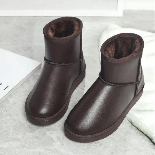 Winter Leather Snow Boots Women's Waterproof Non-slip Short Tube Warm and Velvet Thick Ankle Boots Korean Boots Cotton Shoes