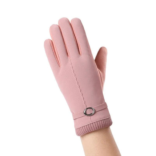 Women's Winter Cotton Gloves Touch Screen Cold-proof Plus Velvet Thickening Waterproof Mittens for Riding Driving Thermal Solid Gloves Knitting Gloves