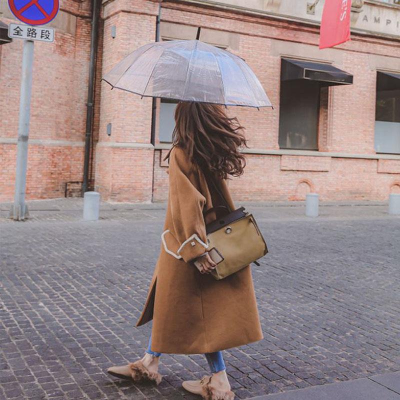Autumn and Winter Woolen Coat Korean Version of Thin Lapel Coat Mid-length Over The Knee Plus Size Women's Woolen Coat