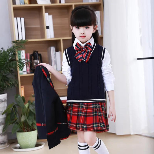 5pcs Set British School Uniform Kindergarten Uniform Wear Kids Primary School Wear Students Children Chorus Costume