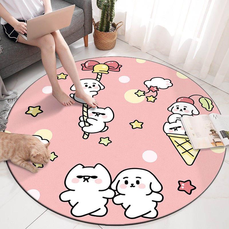 INS Cartoon Round Carpet Bedroom Living Room Teenage Heart Cute Computer Chair Swivel Chair Hanging Basket Mat Land Pad Home